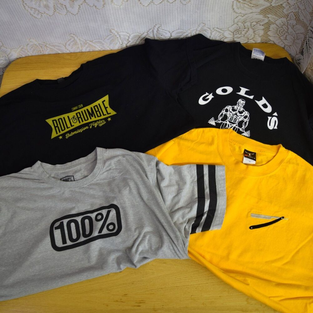 Lot of 4 Mens Size XL T Shirts Golds Gym Fight Barber Cotton Blend Masculine